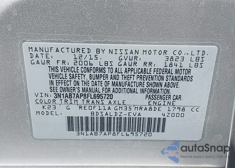 2015 Nissan Sentra Sv из США, поврежденный, VIN 3N1AB7AP8FL695720